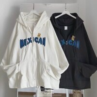 Áo Khoác Hoodie Nỉ Chữ MEXICAN Gấu Siêu Cute Có Nón Mũ 2 Lớp - Kiểu Có Khóa Kéo Zip Nam Nữ Cặp Đôi - Trắng - L