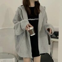 Áo khoác hoodie nỉ form rộng cho nữ áo hoodie zip trơn 1 màu xám sành điệu - Màu Xám - M