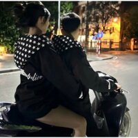 Áo khoác hoodie nỉ nam nữ mặc đôi mũ in hình ngôi sao trắng 3D nổi bật thời trang hàn quốc