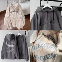 Áo Khoác Hoodie Nỉ Thun Form Rộng Khóa Kéo Thêu Chữ Tome Có Mũ Unisex