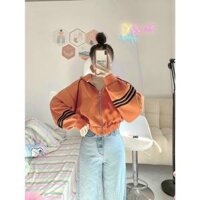 Áo Khoác Hoodie Nữ Kiểu Croptop Phối Viền Sọc Tay Có Nón Vải Thun Nỉ Ngoại Mềm Mịn Nhiều Màu - CAM - S