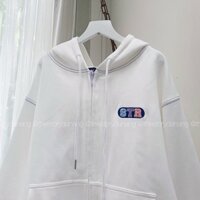 Áo khoác hoodie nữ nỉ bông dày form rộng chỉ viền unisex khoá zip thêu STR TP328