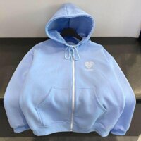 ÁO KHOÁC HOODIE NỮ THÊU TIM MÀU ĐEN , XANH , TRẮNG VÀ HỒNG - Xanh,Freesize