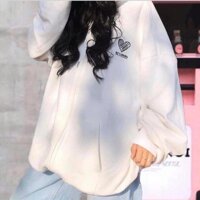 ÁO KHOÁC HOODIE NỮ THÊU TIM MÀU ĐEN , XANH , TRẮNG VÀ HỒNG - Trắng,Freesize