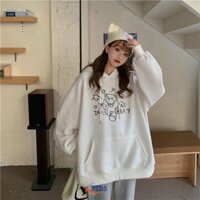 áo khoác hoodie nữ thun nỉ ngoại in hình con gấu IM BEA.Y nón 2 lớp siêu đẹp cái tính hiện đại - màu trắng,M