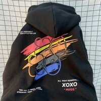Áo Khoác Hoodie nữ Zip Nón to chùm đầu in icont dễ thương Form Rộng Vải Nỉ Bông Phong Cách Ulzzang - Đen1 - XL duoi 68kg