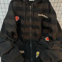 Áo Khoác Hoodie nữ Zip Nón to chùm đầu in icont dễ thương Form Rộng Vải Nỉ Bông Phong Cách Ulzzang - Đen - L duoi 50kg