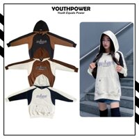 Áo khoác hoodie raglan phối màu hoạ tiết thêu hoa Flower form rộng vải nỉ chân cua cotton Unisex | Youth Power