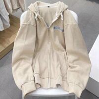 Áo Khoác Hoodie THISIS Vải Nỉ Kiêu Zip Kéo Phối Chữ Thêu Kèm Nón Rộng Phong Cách Ulzzang Hàn Quốc Hot Trend Mới - Kem - M