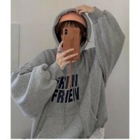 Áo Khoác Hoodie Tròng Đầu FRIEN Kiểu Tay Phồng Dáng Rộng Phối Nón Chất Nỉ Bông Dày Dặn Siêu Cá Tính - XÁM - S