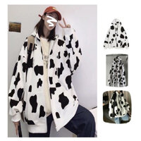Áo Khoác Hoodie Unisex Bò Sữa Form Rộng Có Dây Kéo Siêu Cute - Bò sữa - L dưới 55kg m58