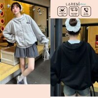 Áo Khoác Hoodie Zip Mon Studio BOXY có nút bấm, dập nổi, in nổi ,fom dáng UNISEX NAM NỮ Hót Trend 2025