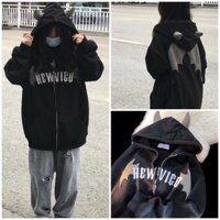 Áo khoác hoodie zip mũ sừng 2 lớp siêu to dày