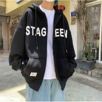 Áo khoác hoodie Zip nam nữ in chữ STAGREEN trước Ngực. áo hoodie nam nữ có mũ to 2 lớp thời trang unisex kiểu dáng Basic