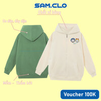 Áo khoác Hoodie Zip nam nữ SAM CLO có mũ form rộng chất nỉ tay dài thu đông ZIP DORAEMON MI - Đen