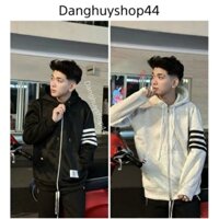 Áo Khoác Hoodie Zip Nam Nữ ThomBrown Phối 4 Sọc Tay Áo - Áo Khoác Nam Nữ, Vải Nỉ Chân Cua Dày Mịn 100%