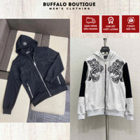 Áo khoác hoodie zip nam nữ Philipp Plein thêu logo sắt mũ phối hình hổ vằn ngực nỉ chân cua boy phố HZ52P