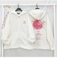 Áo khoác hoodies nỉ có mũ hoạ tiết chữ cùng logo trái tim cute phong cách hiện đại năng động, HÀN QUỐC, ca tính - trắng - M