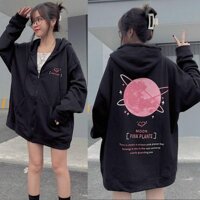 Áo khoác hoodies nỉ có mũ hoạ tiết chữ cùng logo trái tim cute phong cách hiện đại năng động, HÀN QUỐC, ca tính - đen - M