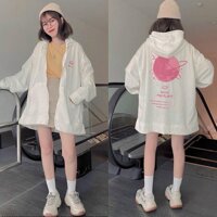 Áo khoác hoodies nỉ có mũ hoạ tiết chữ cùng logo trái tim cute phong cách hiện đại năng động, HÀN QUỐC, ca tính - trắng - XL