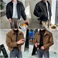 Áo Khoác Jacket Da Lộn Trơn Form Crop Unisex Nam Nữ