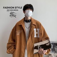 Áo Khoác Jacket phối zip HEGI vải nhung gân màu NÂU 🖤 Nam nữ unisex 🖤 Áo khoác form rộng Jaystoree 🖤
