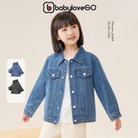 Áo khoác jean bé gái BabyloveGO, áo khoác bò denim cho bé form rộng túi ngực xinh xắn phong cách Hàn Quốc
