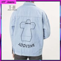 Áo Khoác Jean Bò Unisex Nam Nữ In Hình Thánh Giá cá tính phong cách ulzzang  -HT