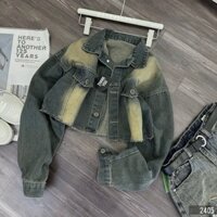 Áo Khoác Jean Bụi Lai Tua Crotop Tay Rộng, Áo Bò Rách 3 Nút Đồng Phom Lững