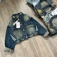 Áo Khoác Jean Bụi Nữ Chạy Viền Sọc Rách Bụi Cào Phom Lửng Crotop Tay Dài, Áo Bò Lửng
