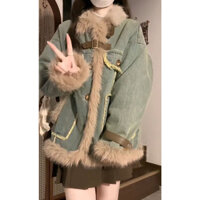 Áo Khoác Jean Chần Bông Phối Lông Phong Cách Cổ Điển Cao Cấp Dày Dặn Giữ Ấm Mẫu Mới Mùa Đông