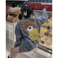 áo khoác jean cỗ bẽ in hình gấu lông nâu vàng lz
