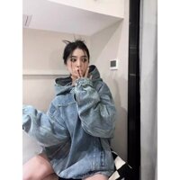 Áo Khoác Jean Có Nón Phong Cách retro Hàn Quốc Cho Nam Nữ