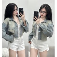 Áo khoác jean croptop nữ, áo chống nắng nữ freesize form thường phối túi lật màu loang phong cách cá tính- AK016