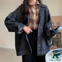 Áo Khoác Jean Dài Tay Denim Nam Nữ Unisex Màu Đen Xanh Phom Rộng Suông Cổ Sơ Mi Phong Cách Ulzzang Hàn Quốc Cá Tính