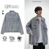 Áo Khoác Jean Demin Nam/ Nữ | Chất Jean Dày Dặn - Đứng Form - Phối Nút Nhiều Màu - Xanh Và Xám | JJE01 - ẤM STUDIO