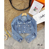 Áo khoác jean demin rách kiểu túi nặp -jean Qc dày đẹp