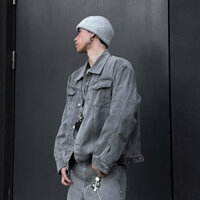 Áo Khoác Jean Denim dài tay Fabulous Form Unisex Nam nữ màu xám cement
