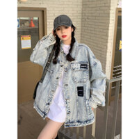 Áo khoác jean denim dáng rộng phong cách cổ điển, áo khoác bò nữ cao cấp from rộng 0018