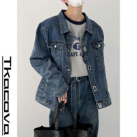 Áo Khoác Jean Denim Khuy Elip Lót Vai Độc Đáo