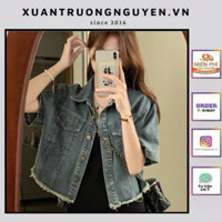Áo khoác jean denim ngắn tay cho nữ phong cách crotop unisex mùa hè mới