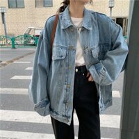 Áo Khoác Jean Denim Tay Dài Dáng Rộng Phong Cách Ullzang Hàn Quốc Dễ Phối Đồ Unisex,  , KENLYY