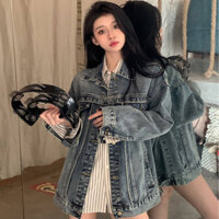 Áo Khoác jean Denim unisex from rộng dài tay, áo khoác bò denim nữ dáng rộng oversize phong cách Retro 1804
