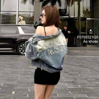 Áo khoác jean form ngắn đính nút nắp túi tay dài hàng sẵn