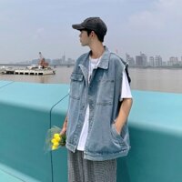 Áo khoác jean ghi lê nam nữ form rộng phong cách Hàn Quốc pon.mens
