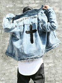 ÁO KHOÁC JEAN  GIÁNG SINH NOEL HÌNH THÁNH GIÁ CHỮ THÊU - TG