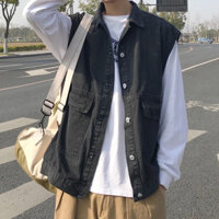 Áo khoác jean Gile xanh đen nam nữ Unisex thời trang cao cấp form rộng Mata sport