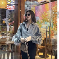 Áo khoác jean mẫu mới tay dài bo eo siêu thời trang