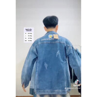 Áo khoác jean màu xanh có túi trong thêu bông cúc form rộng unisex size 40-75kg Panda Style