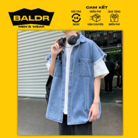 Áo khoác Jean nam form rộng, tay ngắn, cổ bẻ, chất liệu vải jean dệt cao cấp, kiểu dáng thời trang - Baldr